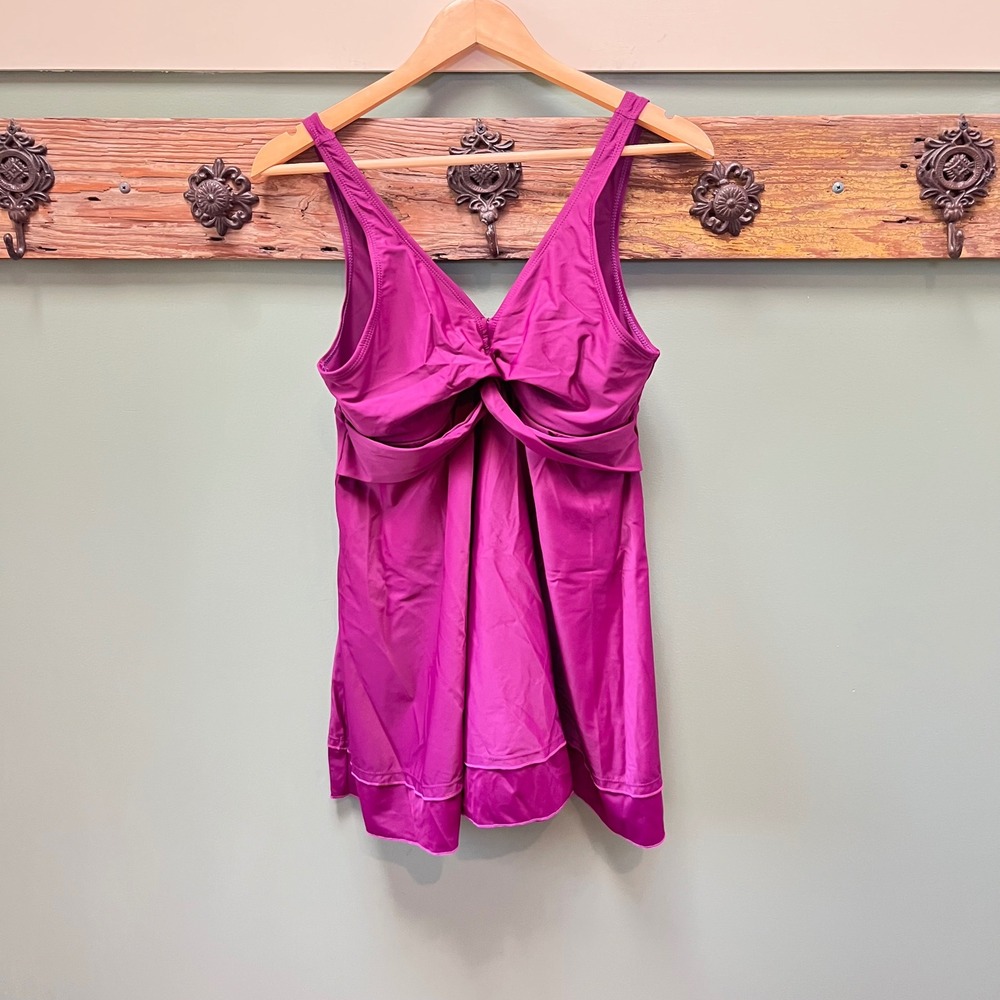 Shekini Womens Magenta Purple V-Neck Twist‎ Back One Piece Swim Dress Large L